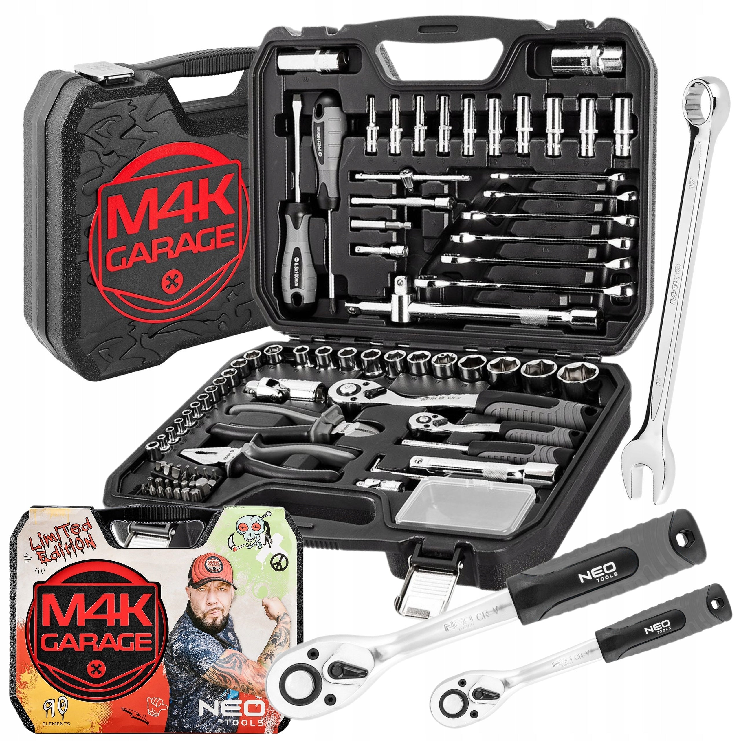 M4K GARAGE Tool Set Flat Socket Wrenches MICHA 90 el. 1/4'' 1/2''
