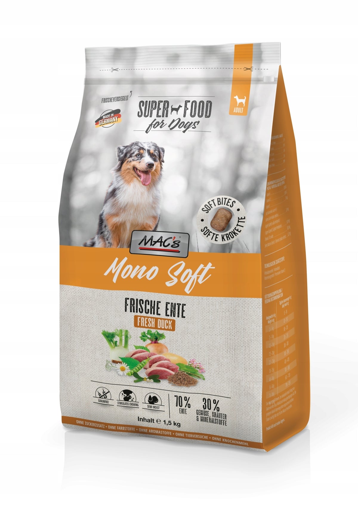 MAC'S DOG SOFT SEMI-MOIST MONOPROTEIN DUCK DOG FOOD 1,5KG