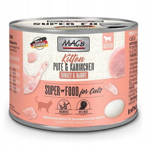 MAC'S Kitten Wet Food for Kittens Turkey and Rabbit 200g Packaging status original