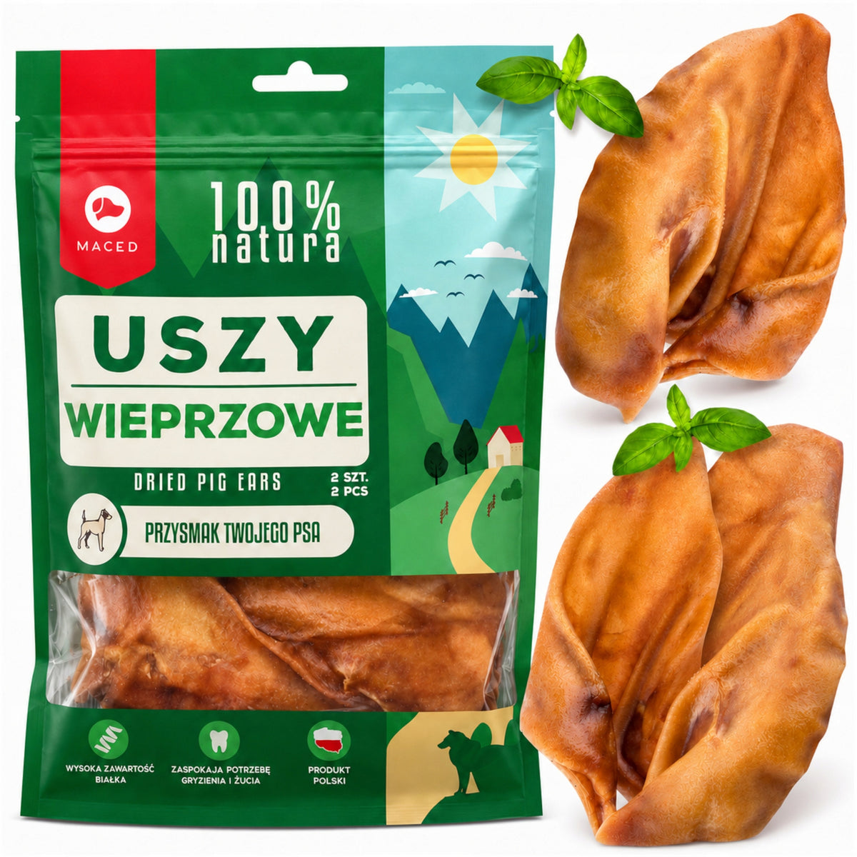 MACED 2X PORK EAR DOG TREAT TREATS TEETHER NATURAL FLAVOR