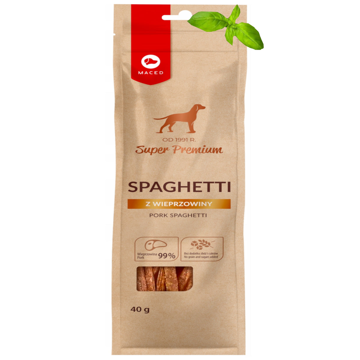 MACED DELICACY PORK FLAVOR FOR DOG SPAGHETTI WITH PORK 40G Packaging status original