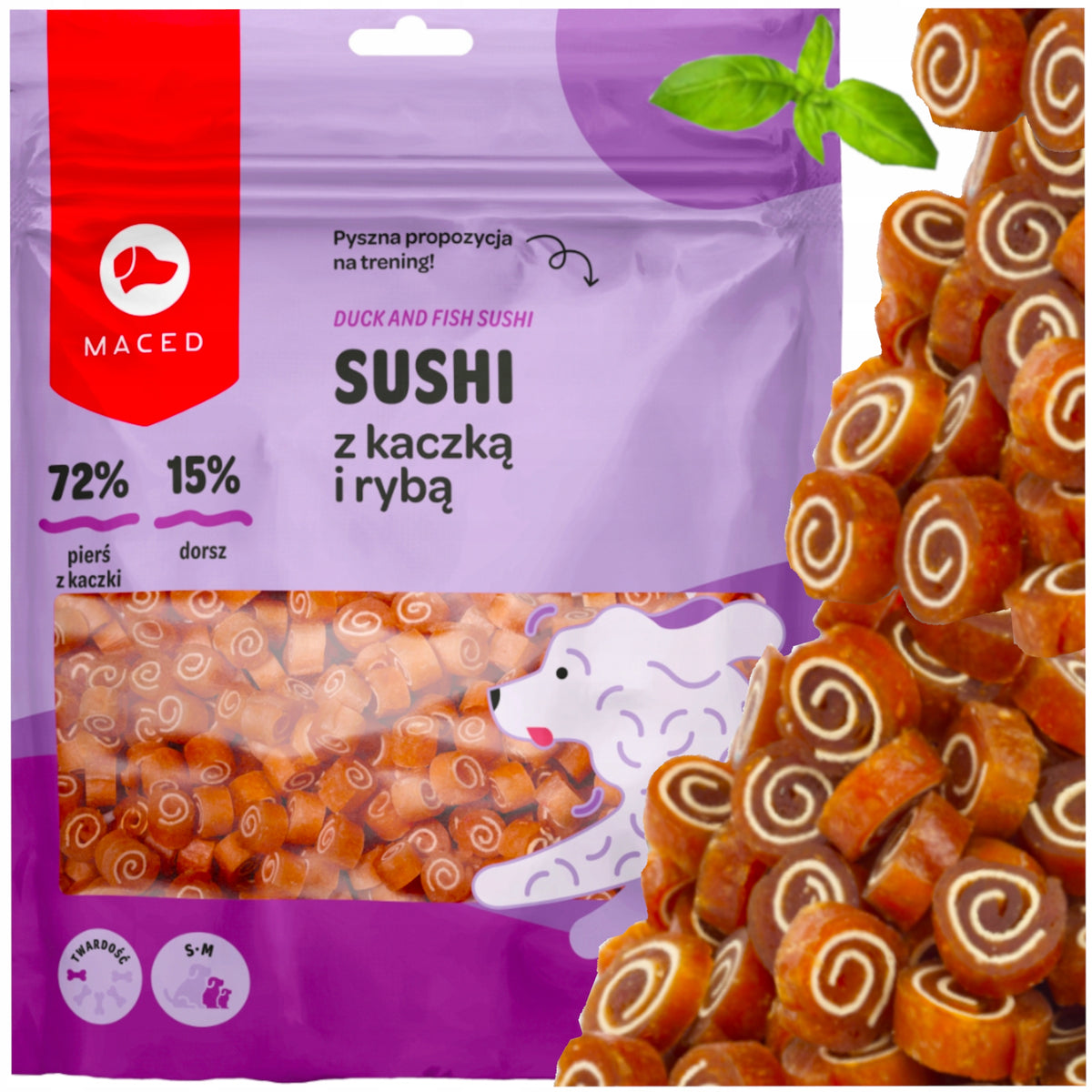 MACED DOG TREAT TASTY MEAT SUSHI DUCK WITH FISH TREATS 500G