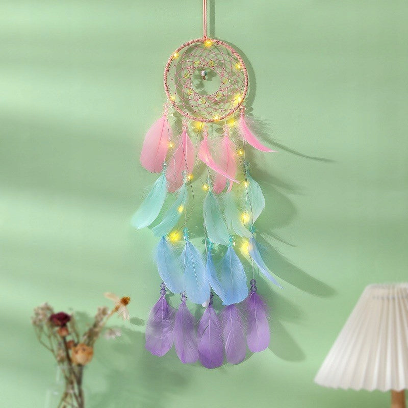 MACRAME Wall Mounted Dream Catcher LED BOHO Hanging Feather Wall Ornament Manufacturer code MAKRAM na Ścianę Łapacz Snów LED