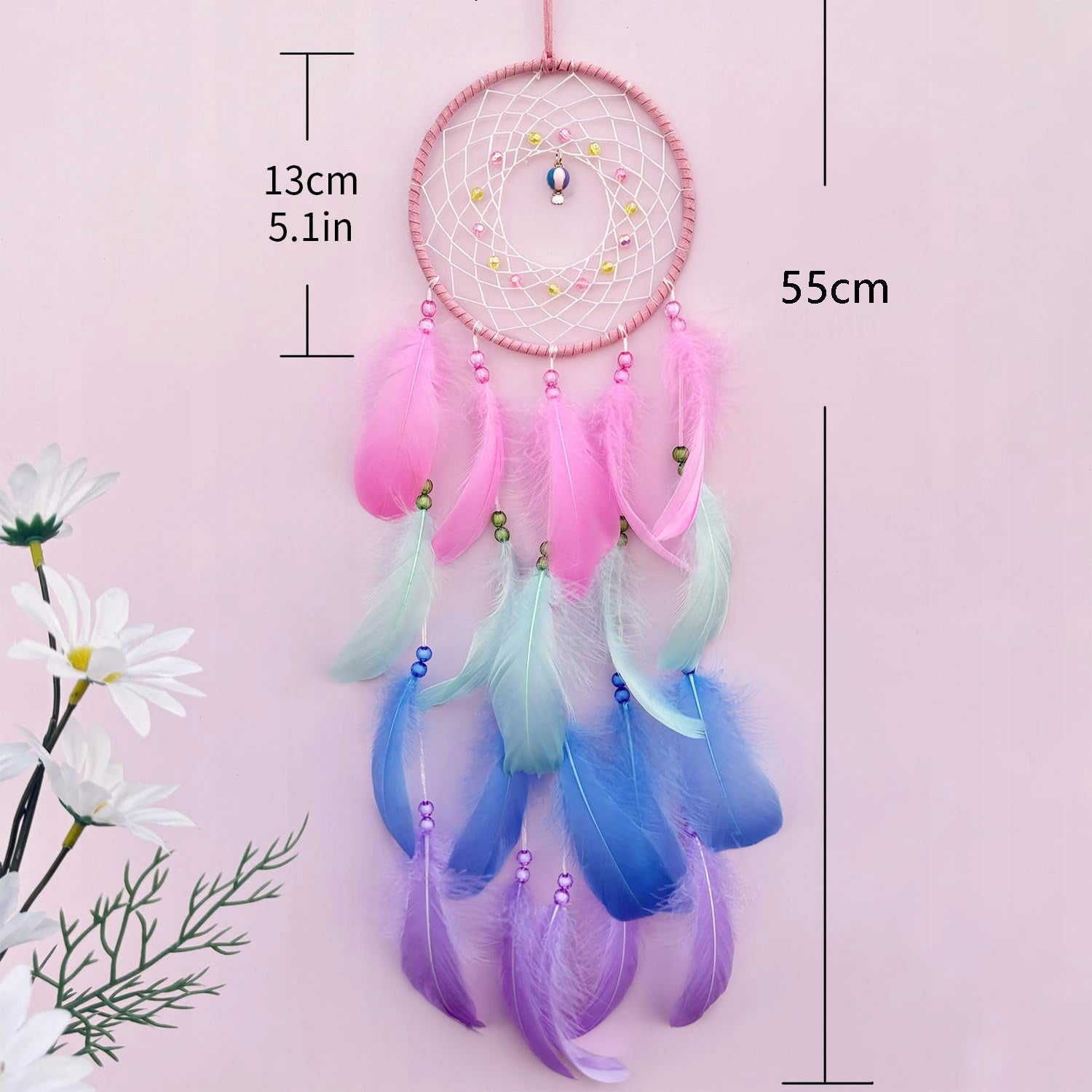 MACRAME Wall Mounted Dream Catcher LED BOHO Hanging Feather Wall Ornament Manufacturer no brand
