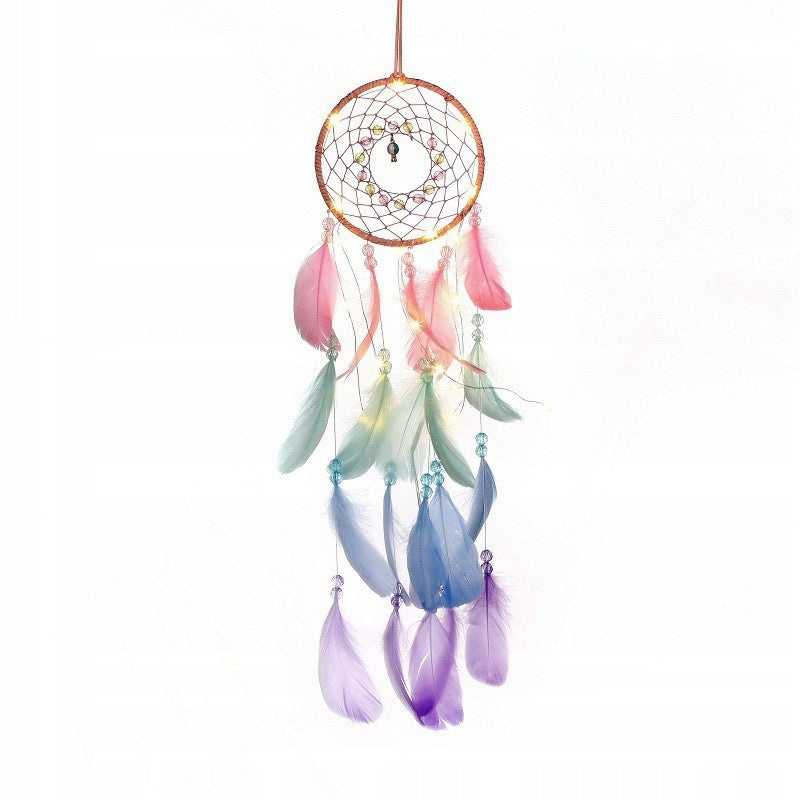 MACRAME Wall Mounted Dream Catcher LED BOHO Hanging Feather Wall Ornament