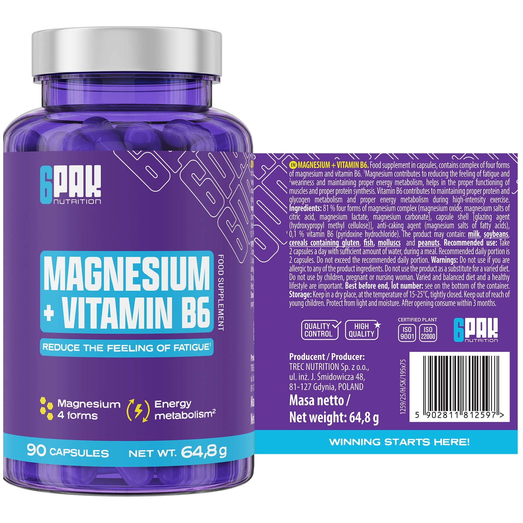 MAGNESIUM 100% COMPLEX 4 FORMS + VITAMIN B6 Fatigue Nervous System Muscle Expiration date at least 1 year from the date of purchase