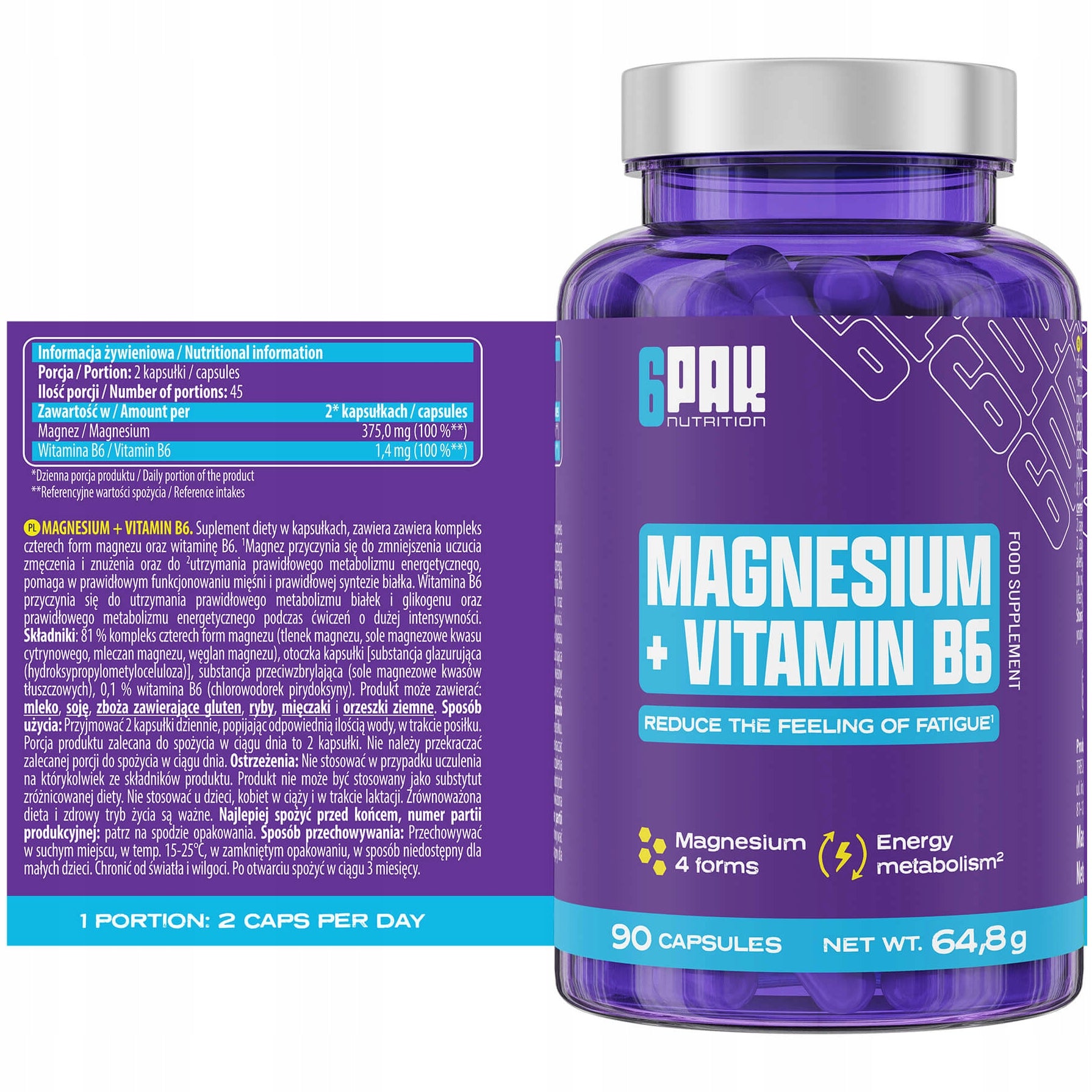 MAGNESIUM 100% COMPLEX 4 FORMS + VITAMIN B6 Fatigue Nervous System Muscle Packaging status original