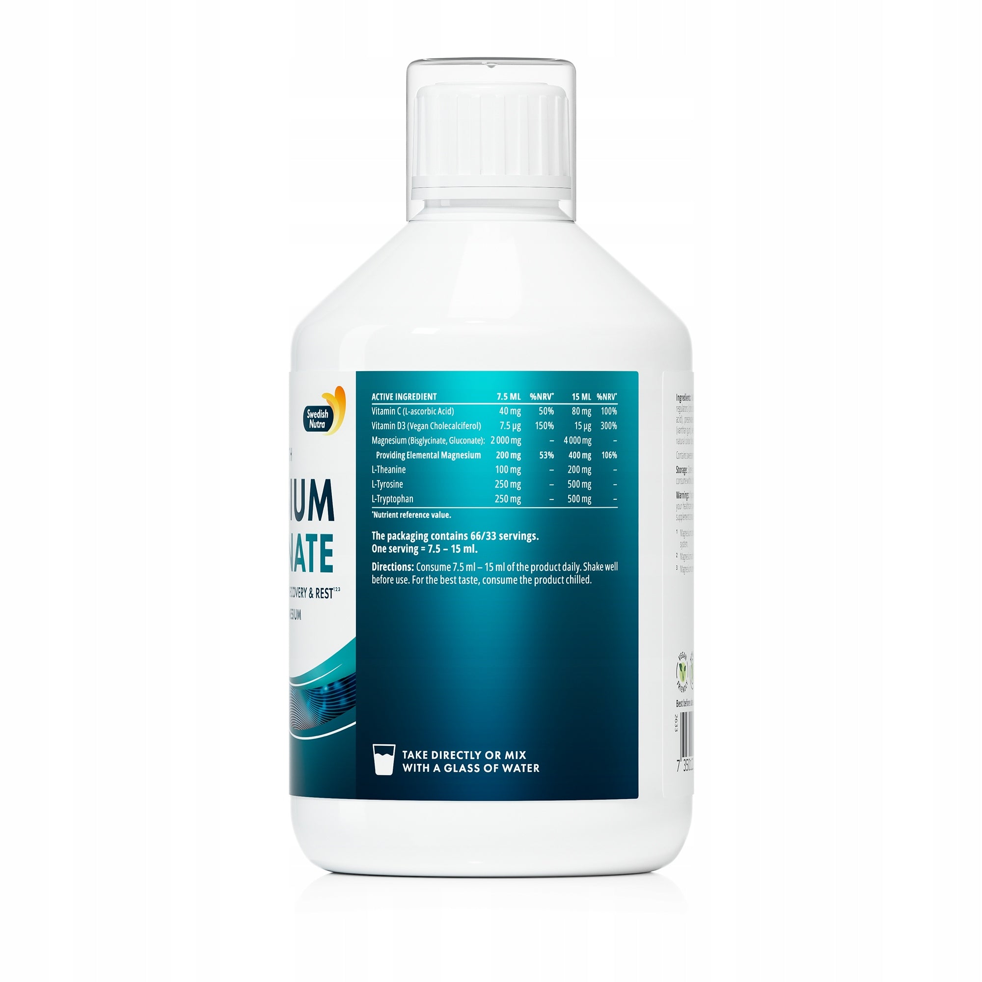 MAGNESIUM BISGLYATE liquid HIGH DOSE Swedish Nutra 500ml Manufacturer code 7350122364089