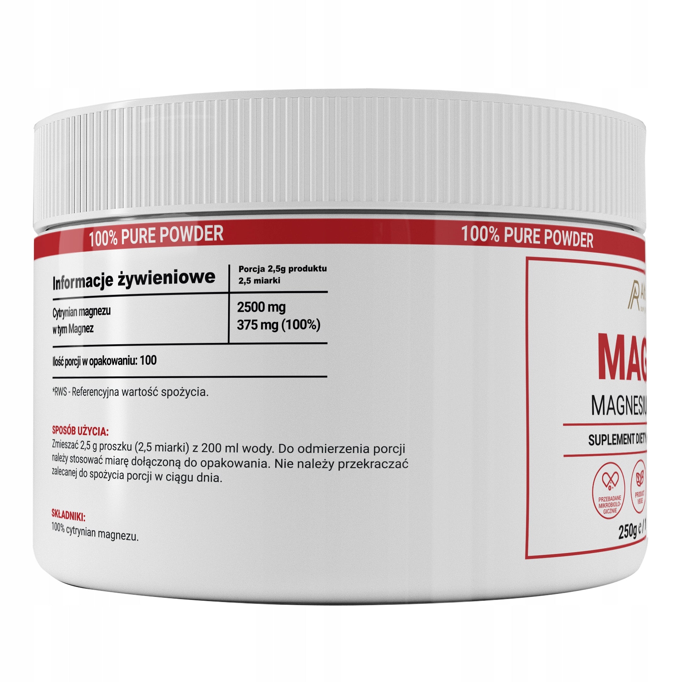 MAGNESIUM CITRATE 100% MAGNESIUM POWDER Muscle Fatigue Contractions VEGE 250g EAN (GTIN) 5903715549800