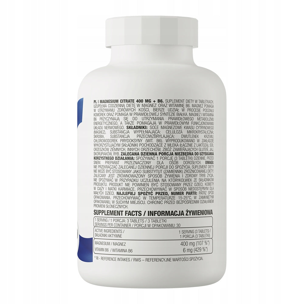 MAGNESIUM CITRATE OstroVit 400 mg + Vitamin B6 90 tab MAX DOSE Contractions Packaging status original