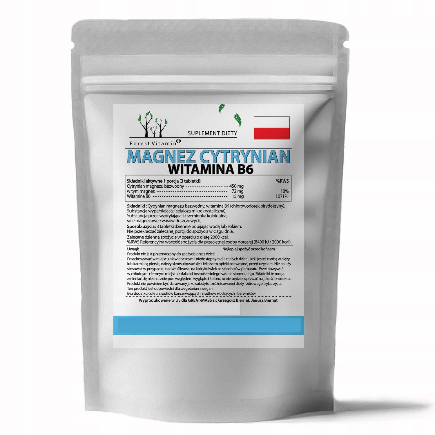 MAGNESIUM CITRATE + VITAMIN B6 240tabs CONTRACTIONS STRONG MAGNESIUM Brand Forest Vitamin
