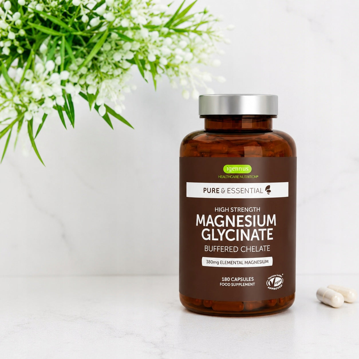 MAGNESIUM Chelated Diglycinate 380 mg per serving Stress Bone spasms 180 kaps Packaging status original