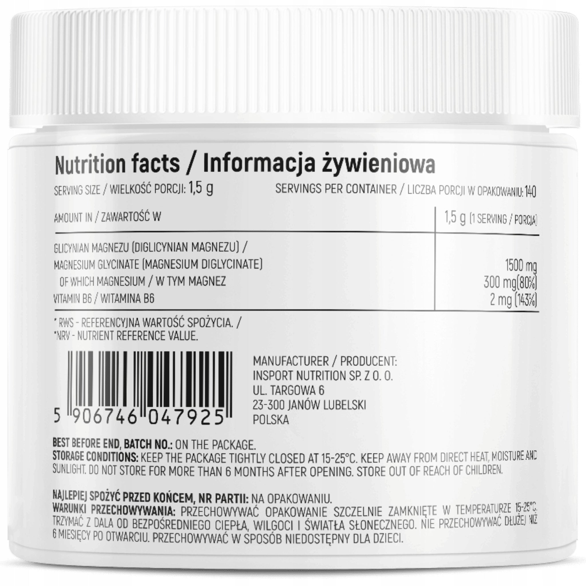 MAGNESIUM GLYCINATE 1500mg 140 Servings MAGNESIUM CHELATE Muscle SPASMS | INSPORT Medical device no