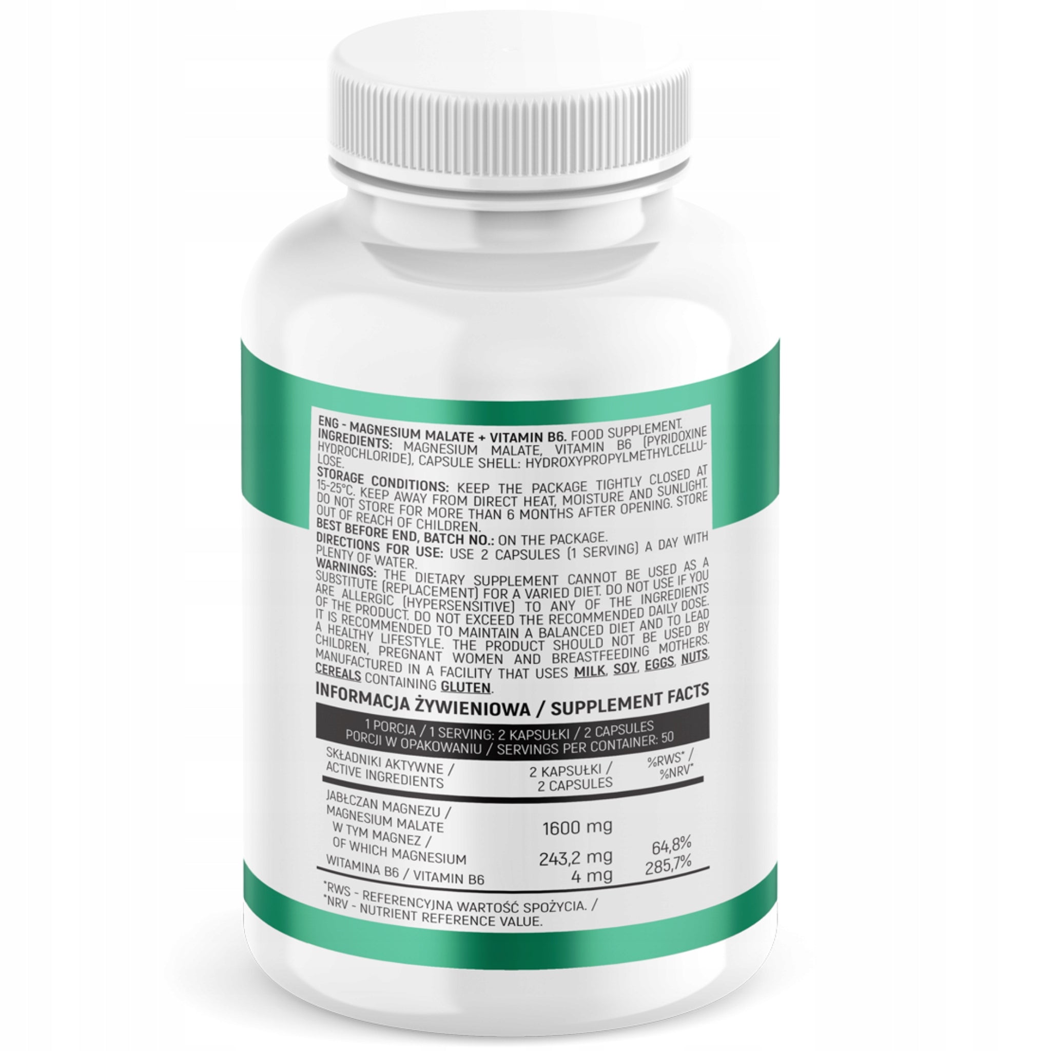 MAGNESIUM | Magnesium MALATE + VITAMIN B6 1600mg 100 kap Muscle spasms | INSPORT Medical device no