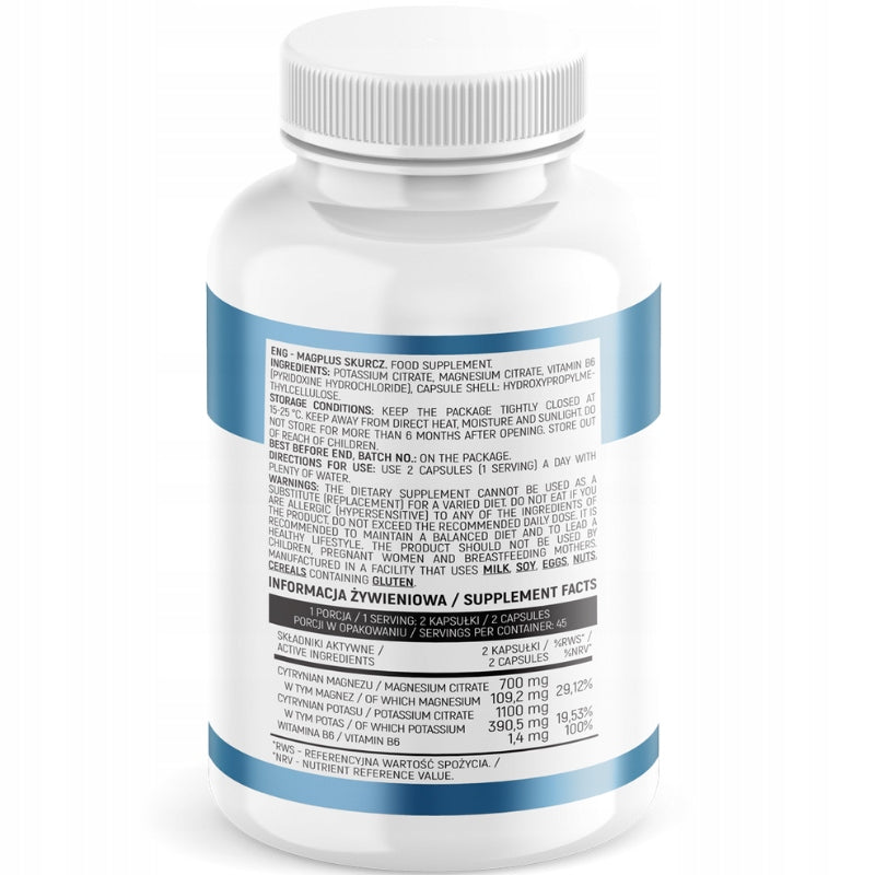 MAGNESIUM POTASSIUM VITAMIN B6 1800mg 90 kap Muscle SPASMS HEART Bone | INSPORT Manufacturer code CYTRYNIAN MAGNEZU CYTRYNIAN POTASU CIŚNIENIE