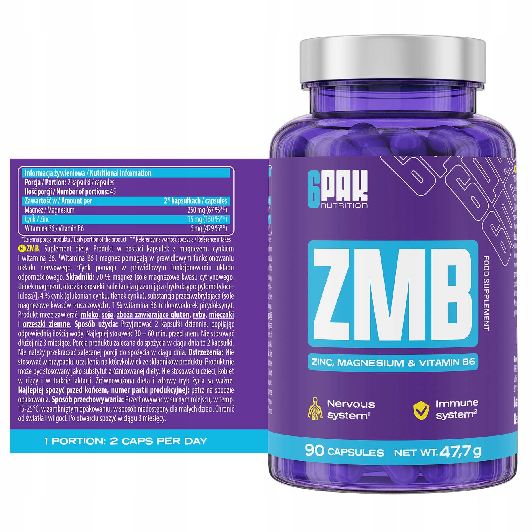 MAGNESIUM + ZINC + VITAMIN B6 Forte 90 Kaps Muscle Testosterone Nerves ZMA ZMB Packaging status original