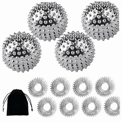 MAGNETIC ACUPRESSURE BALLS GOLD MASSAGE SET RELAXATION METAL
