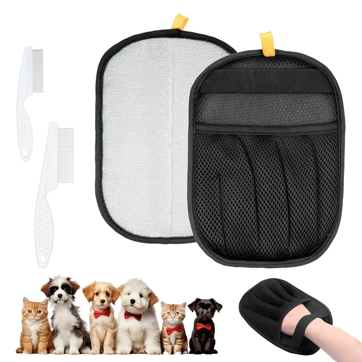 MAGNETIC GLOVES FOR DOG AND CAT HAIR WITH COMBS SET OF 4 ELEMENTS