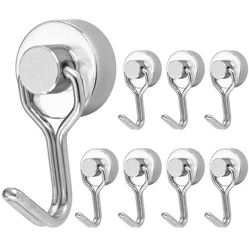 MAGNETIC SWIVEL HOOKS SILVER FOR BATHROOM KITCHEN WORKSHOP SET OF 8 Brand no brand