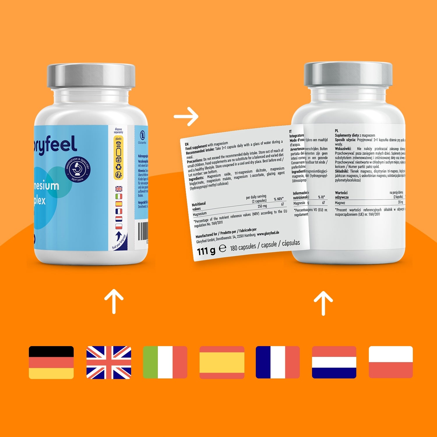 MAGNEZ KOMPLEKS FORTE - 180 tab związki premium 5 w 1 bisglicynian magnezu Expiration date at least 1 year from the date of purchase