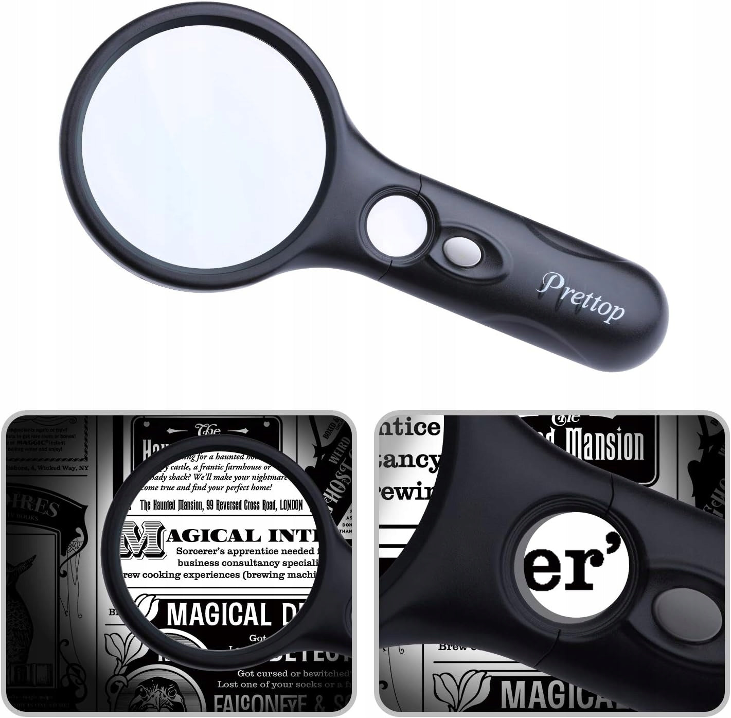 MAGNIFYING GLASS 45X 3 LED PRETTOP BLACK MAGNIFIER Dominant color multicolor
