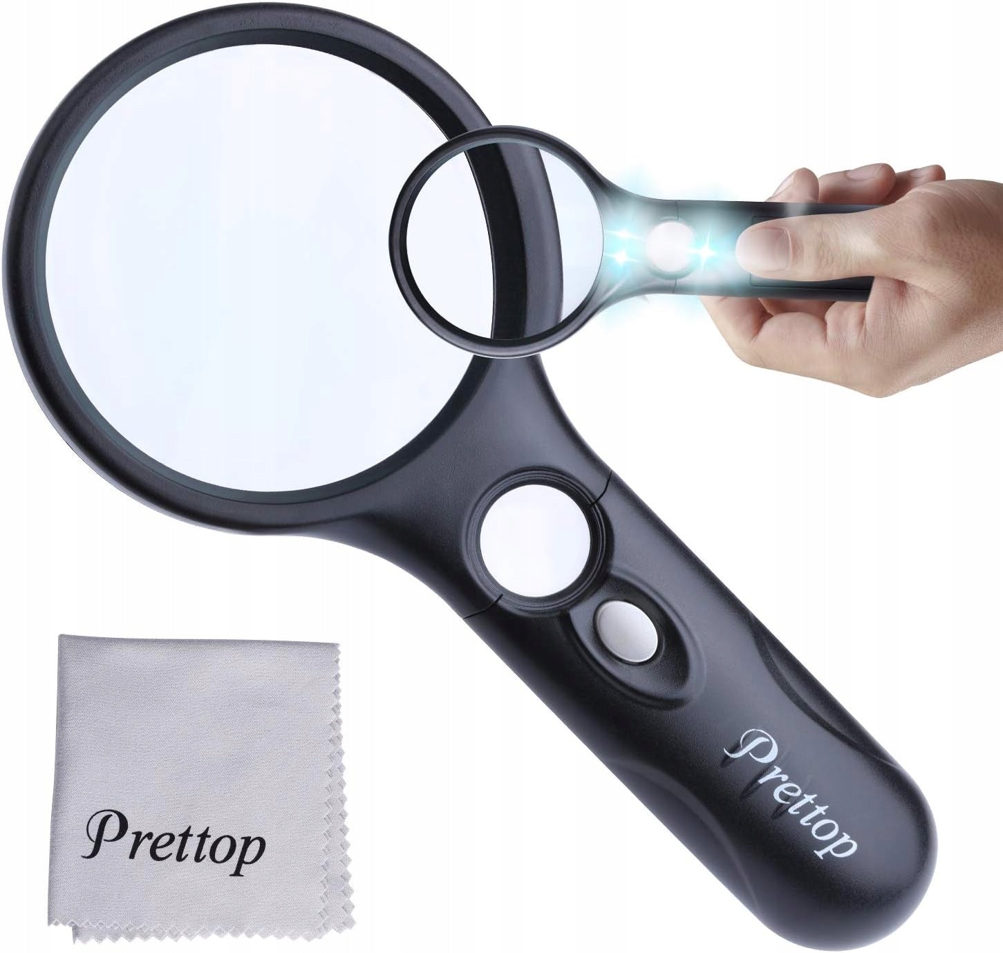 MAGNIFYING GLASS 45X 3 LED PRETTOP BLACK MAGNIFIER