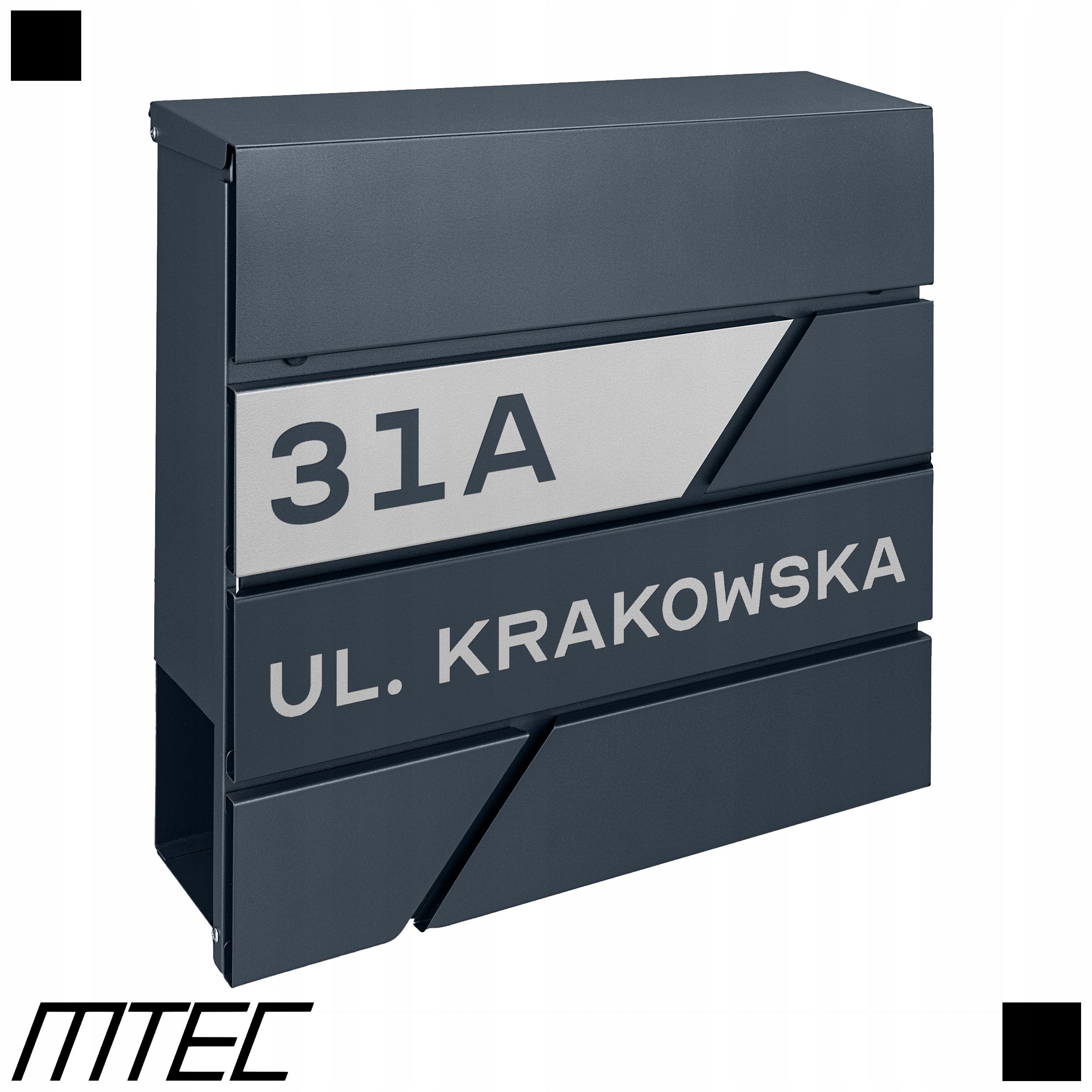 MAILBOX FOR LETTERS ANTHRACITE + INSCRIPTION WITH ADDRESS STREET NUMBER Color gray