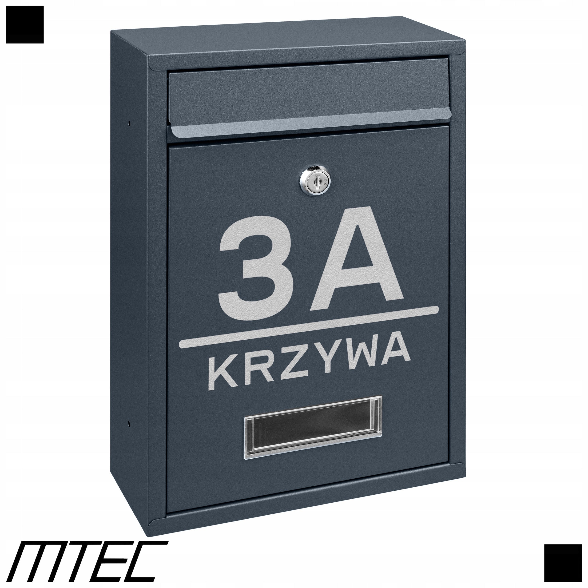 MAILBOX FOR LETTERS MAIL RIB ANTHRACITE + INSCRIPTION ADDRESS STREET NUMBER Box type european mailbox slot