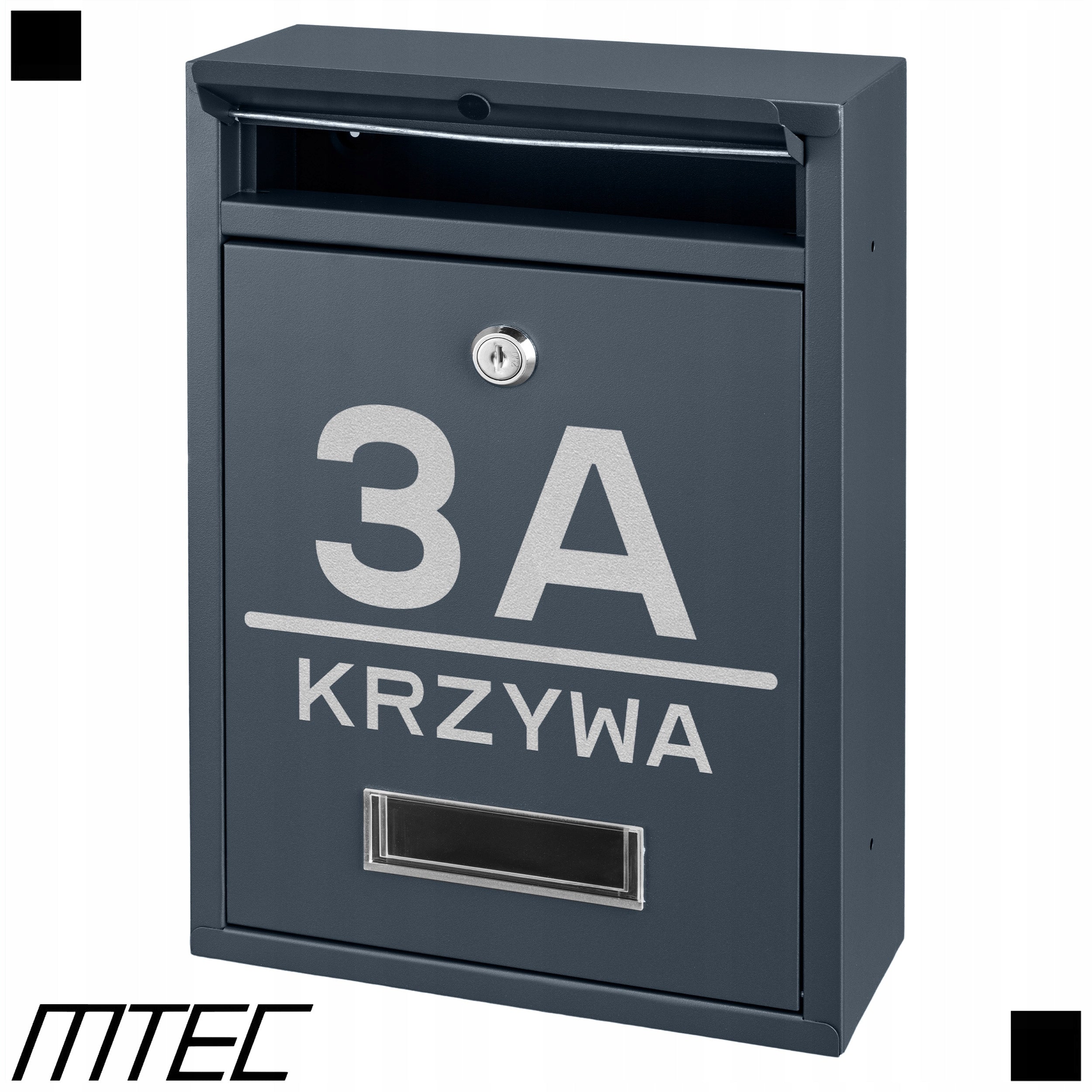 MAILBOX FOR LETTERS MAIL RIB ANTHRACITE + INSCRIPTION ADDRESS STREET NUMBER Brand M-TEC