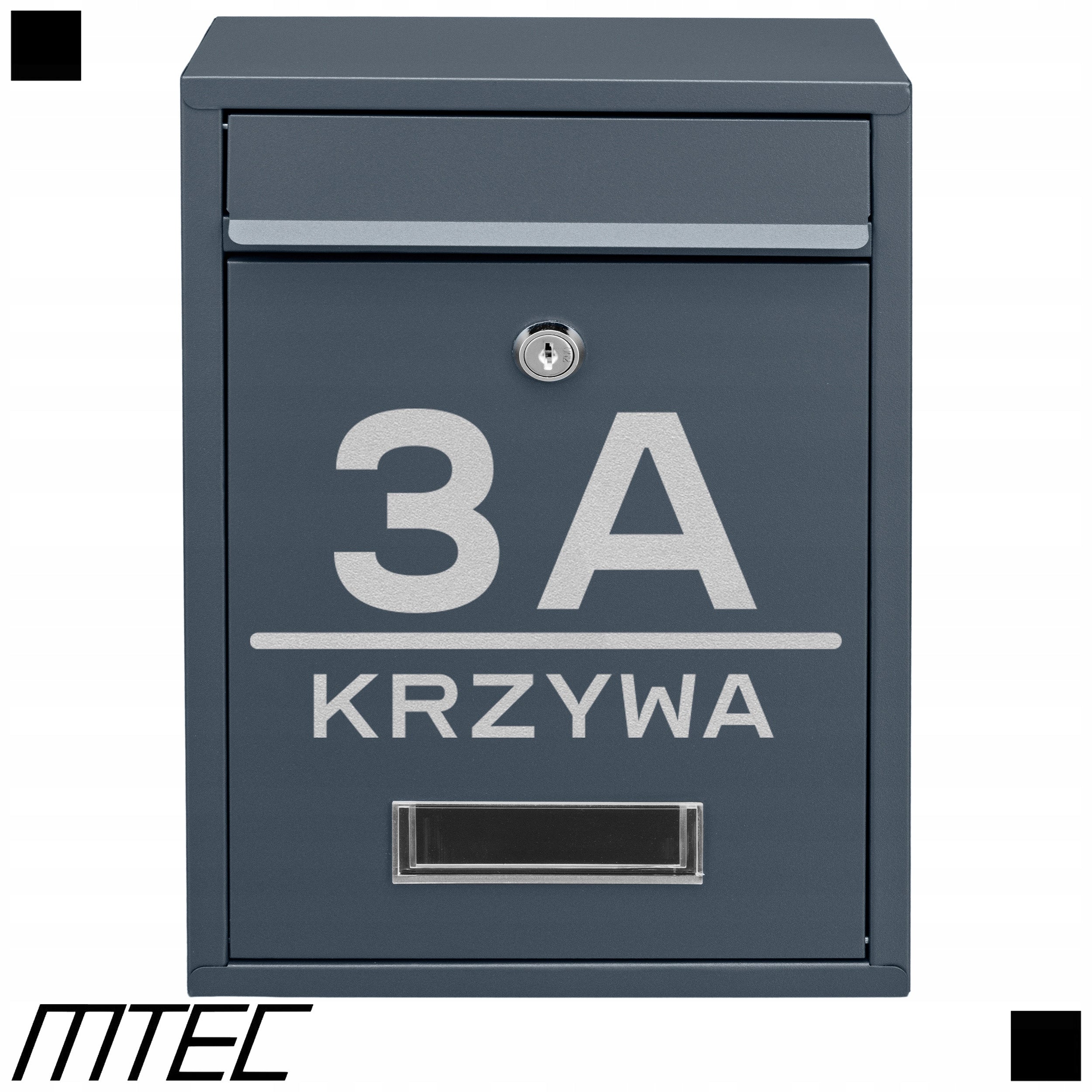 MAILBOX FOR LETTERS MAIL RIB ANTHRACITE + INSCRIPTION ADDRESS STREET NUMBER Packaging status original