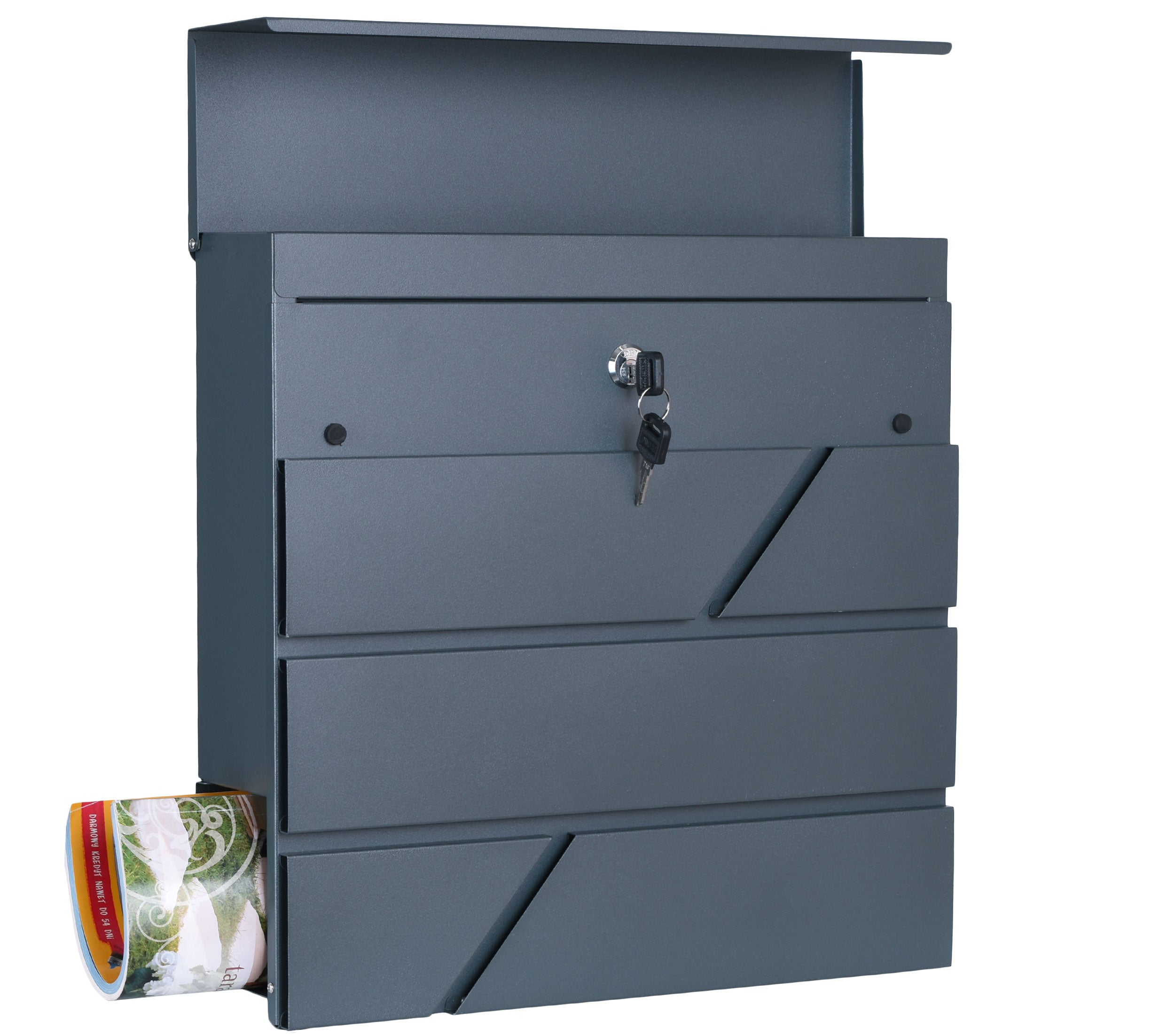 MAILBOX FOR LETTERS NEWSPAPER STEEL MOUNTING KIT Box type with a newspaper holder