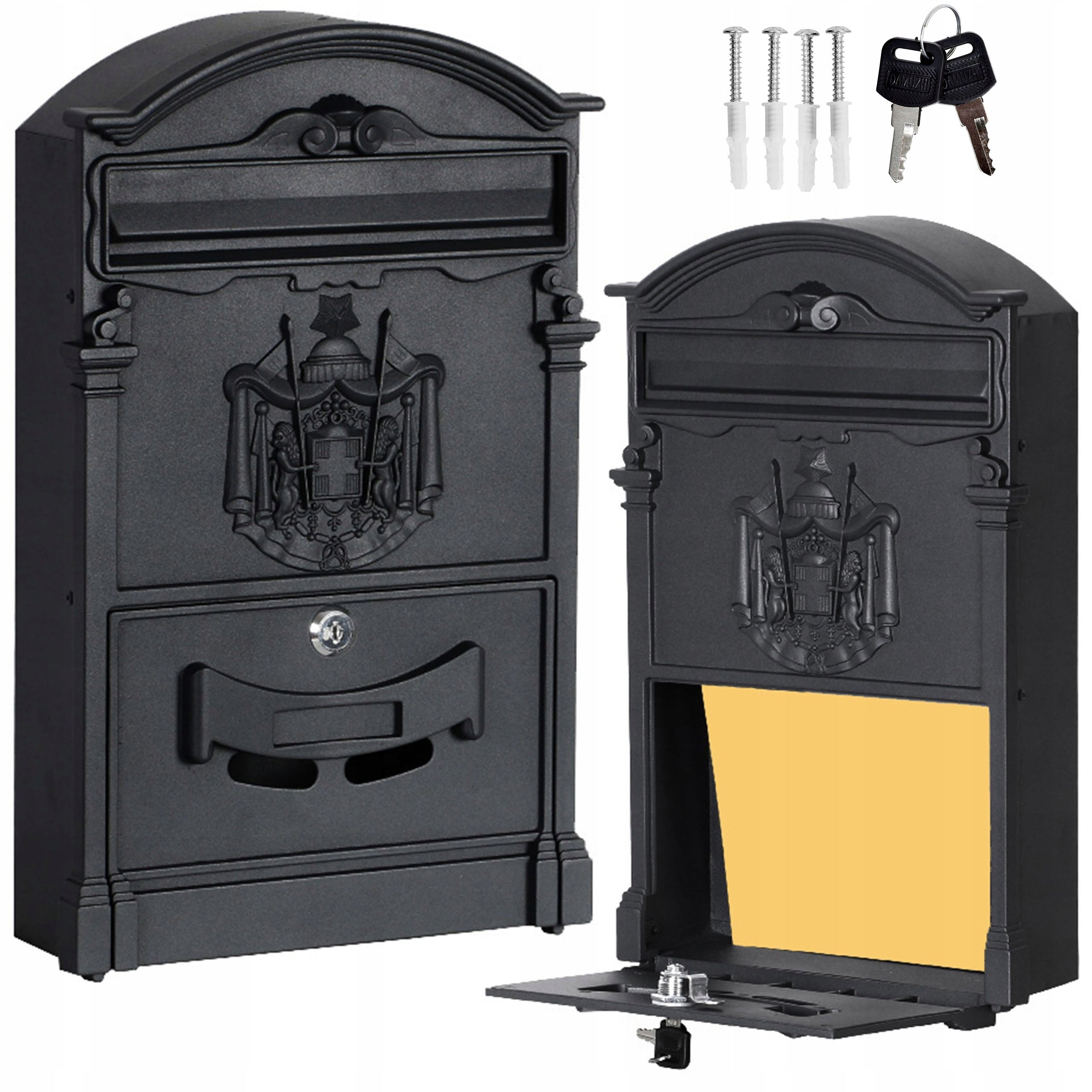 MAILBOX FOR LETTERS RUSTIC RETRO VINTAGE BLACK STEEL