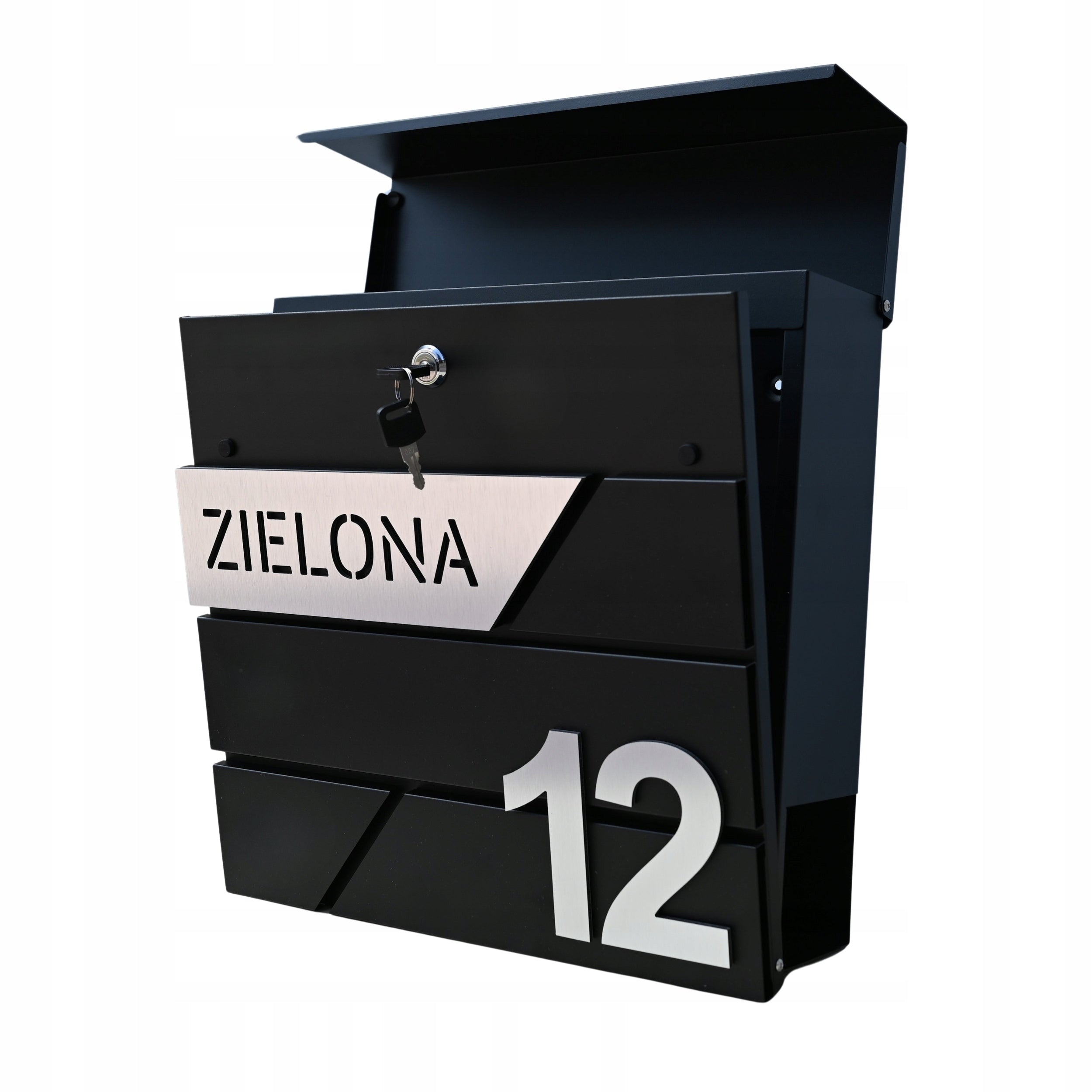 MAILBOX FOR LETTERS WITH ADDRESS HOUSE NUMBER PATTERNS LARGE BLACK RAL 9005 Color black