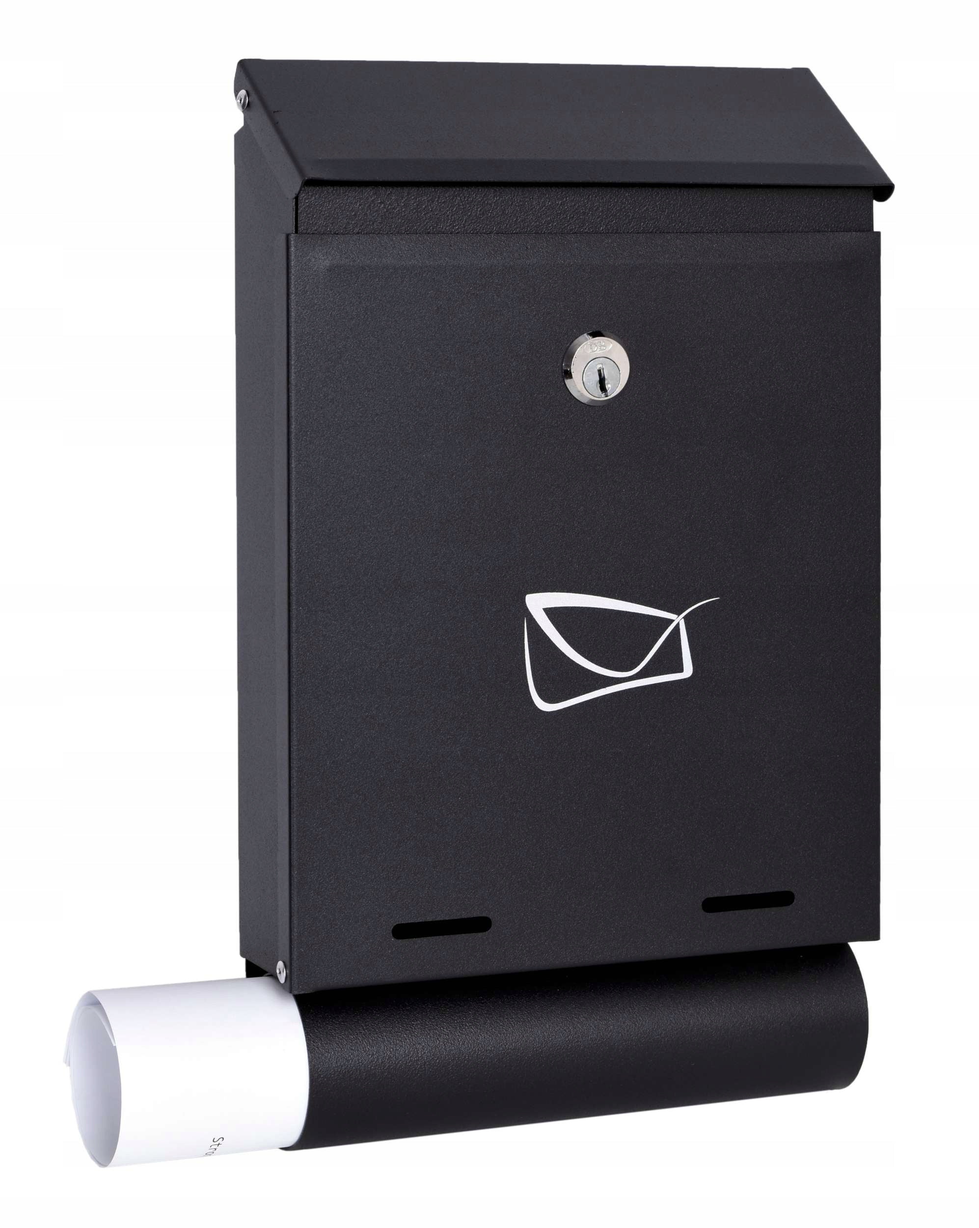 MAILBOX FOR LETTERS WITH NEWSPAPER BLACK STEEL GALVANIZED KEY Brand Gockowiak