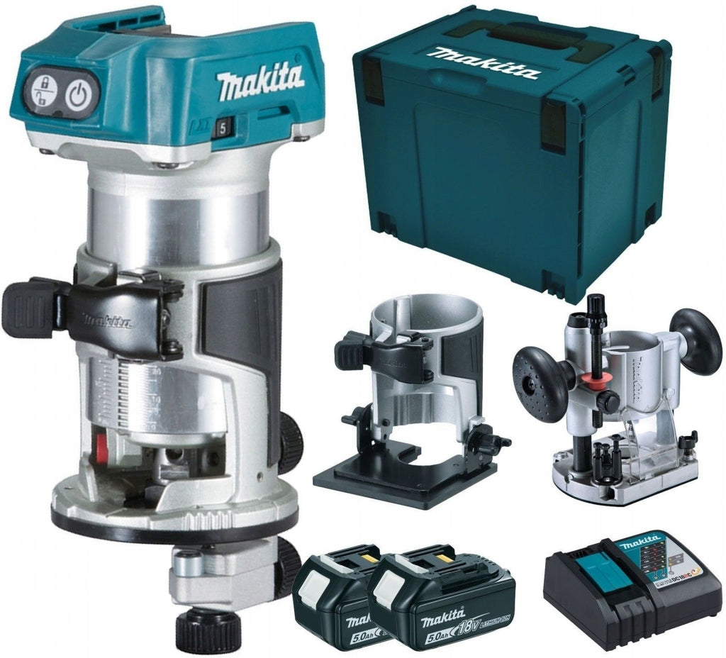 MAKITA Aku kombinovaná frézka s příslušenstvím Li-ion 18V/5,0Ah DRT50RTJX2 Brand Makita