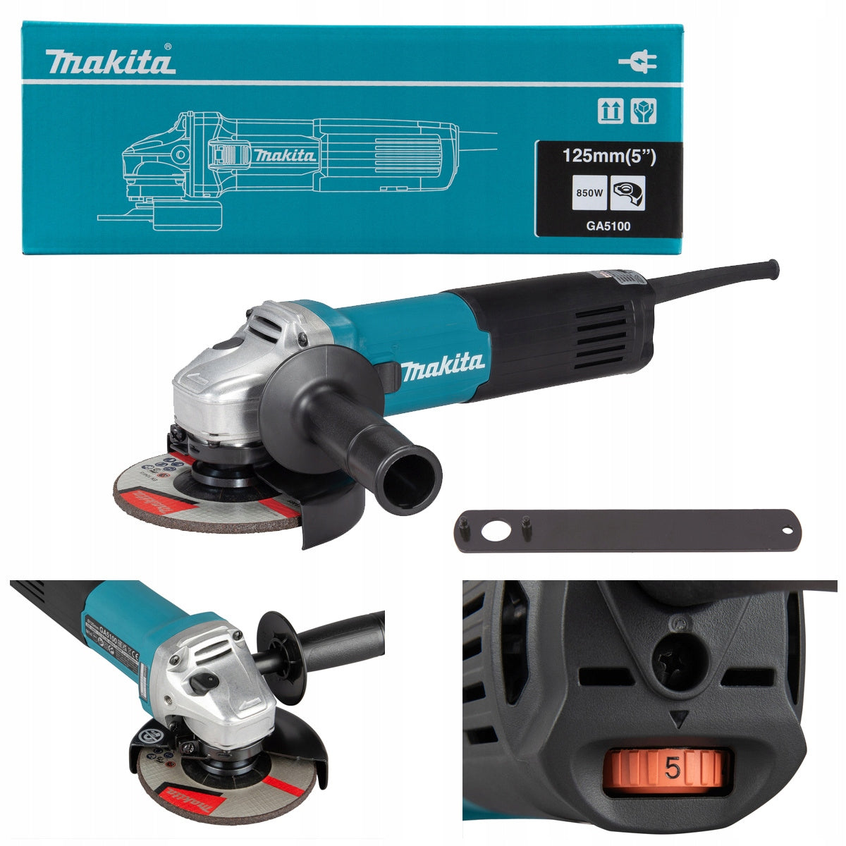 MAKITA Angle grinder 850W with adjustable speed and slow start GA5100