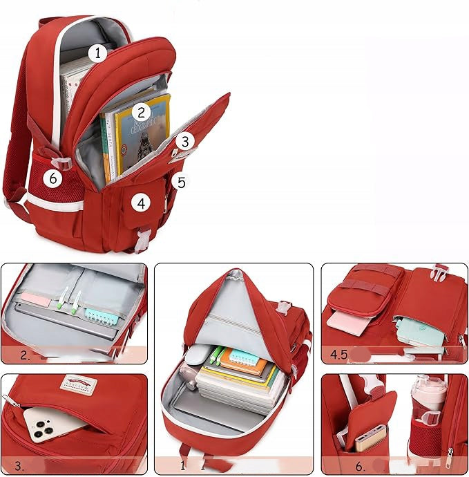 MAKUKKE RED BACKPACK WOMEN'S SCHOOL ANTI-THEFT POCKET FOR EVERYDAY Manufacturer code Plecak Makkukke