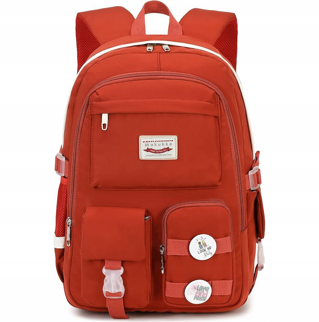 MAKUKKE RED BACKPACK WOMEN'S SCHOOL ANTI-THEFT POCKET FOR EVERYDAY