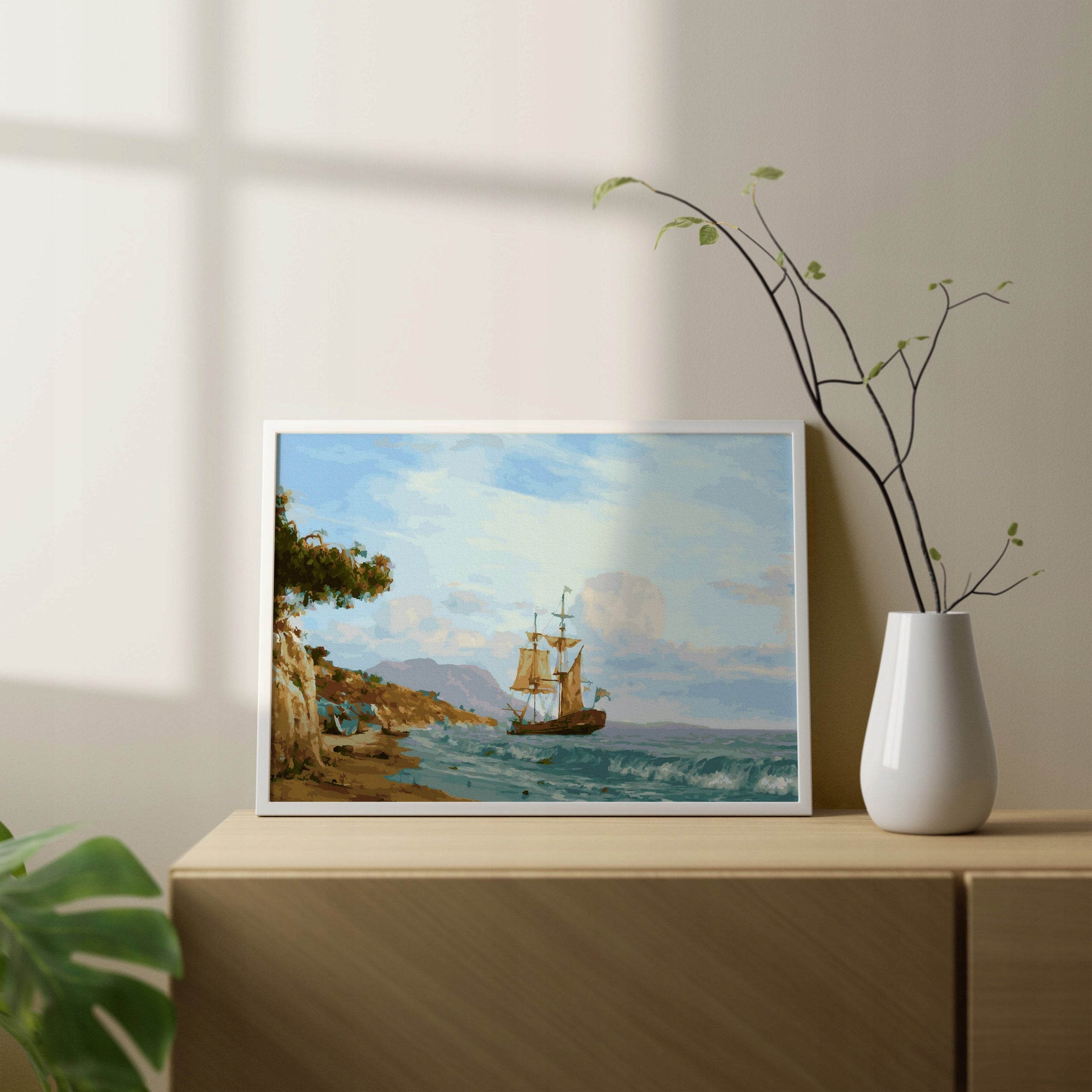 Malen nach Zahlen Schiff an der Brücke 40x50 cm 