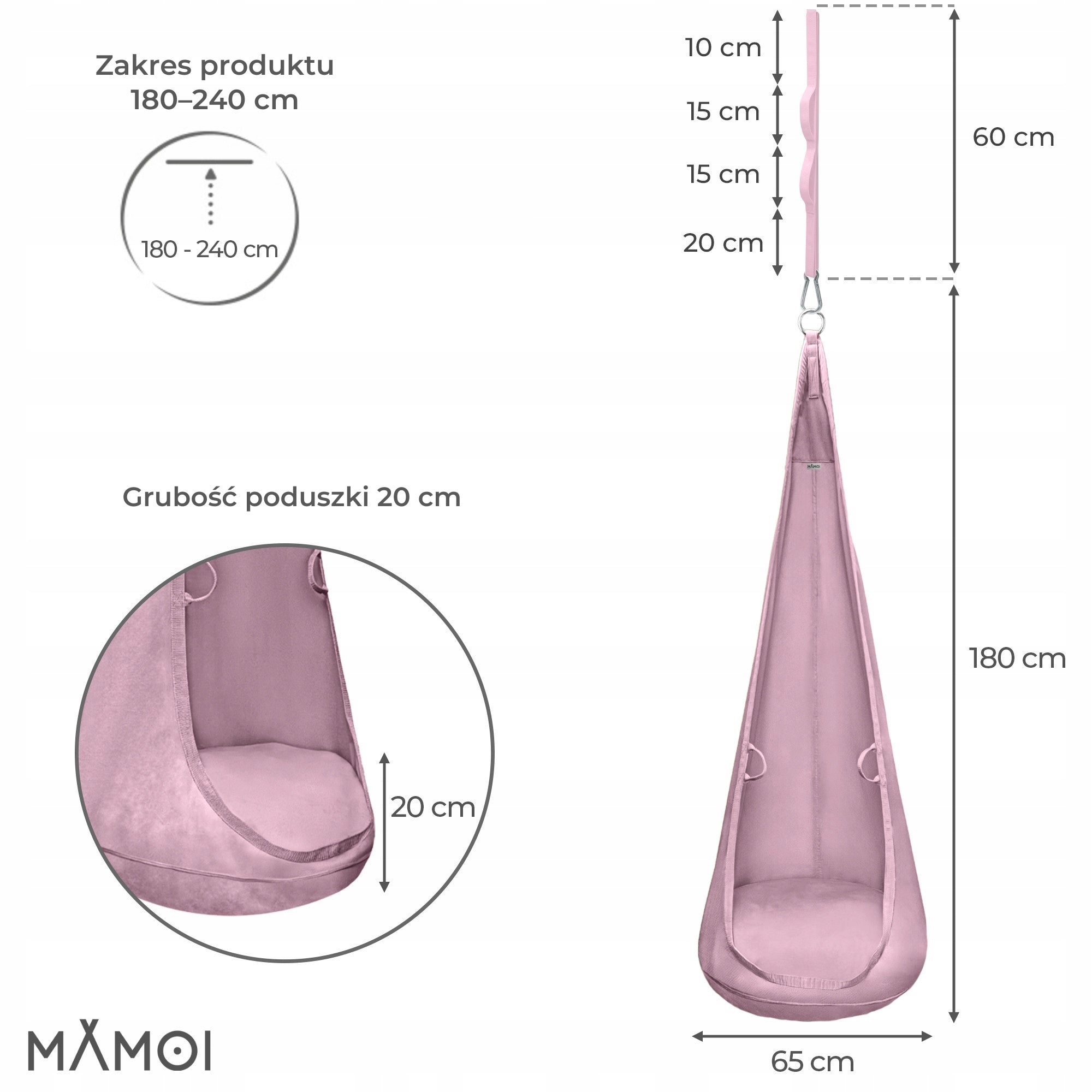 MAMOI PREMIUM COCOON for children, VELVET hanging chair +freebie-hook, extension Packaging status original