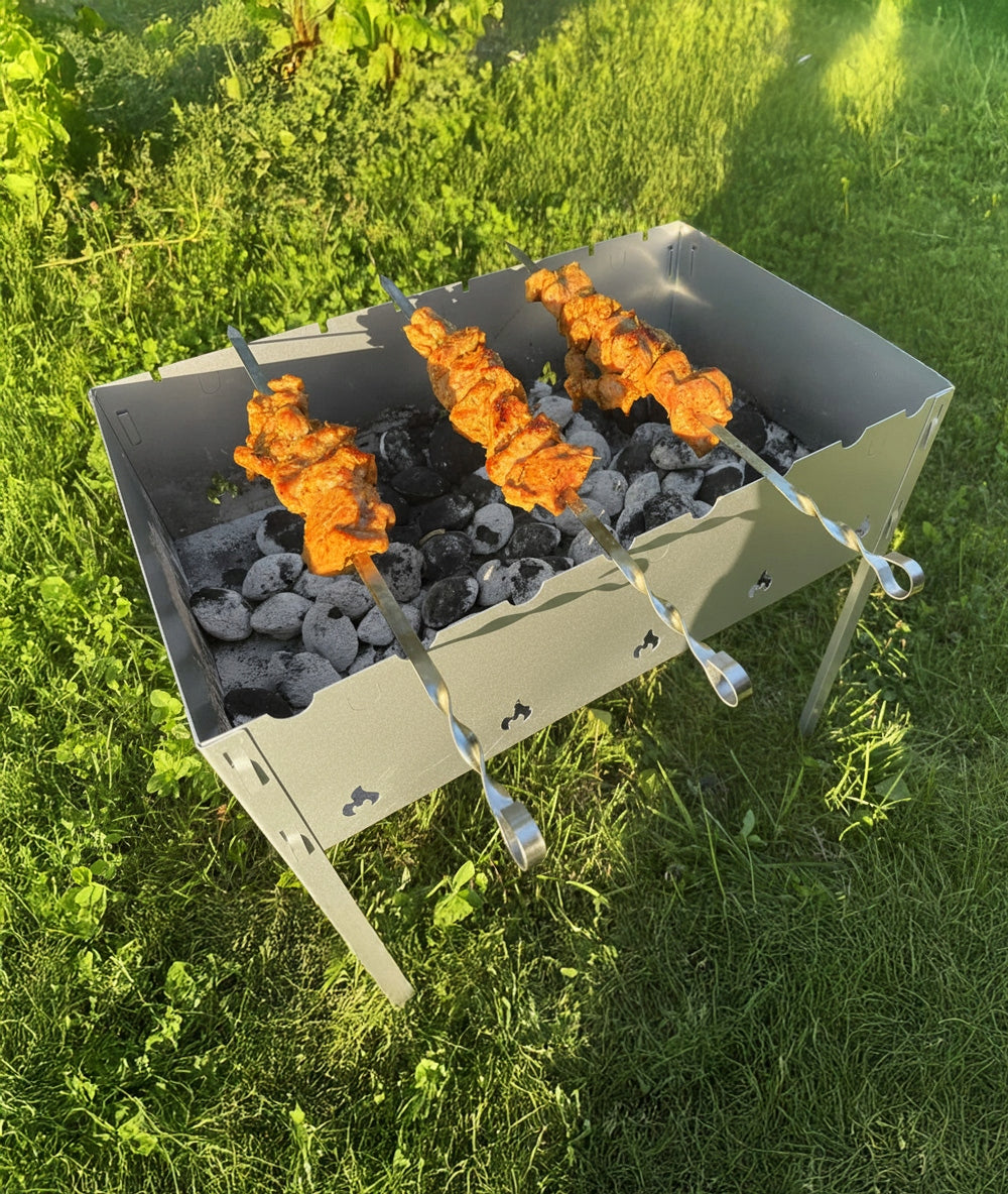 MANGAL 8 CHAMPAGNE FOLDING GRILL PORTABLE PLOT CAMPING SKEWERS Grill depth 30.5 cm