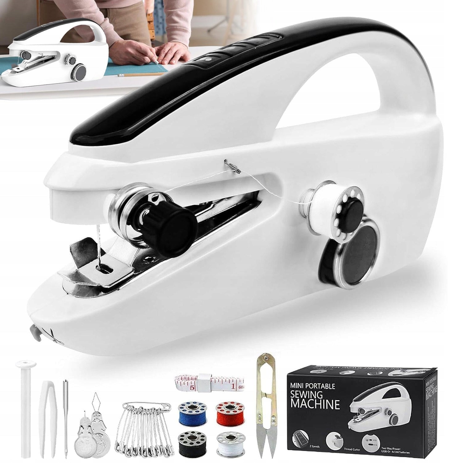 MANUAL SEWING MACHINE SMALL PORTABLE AKCESORIA ADDITIONAL LIGHTWEIGHT PORTABLE