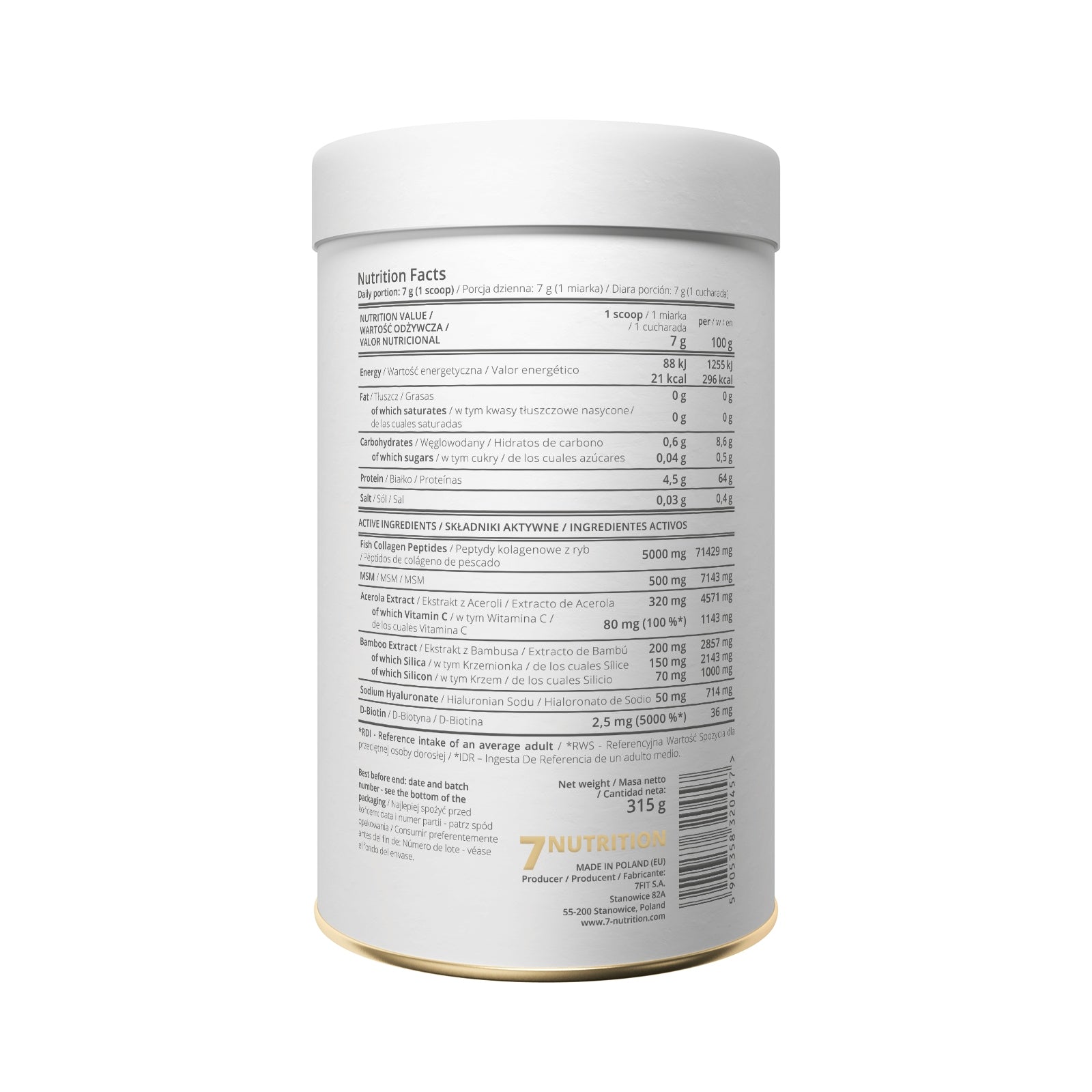 MARINE COLLAGEN FISH 7NUTRITION MARINE COLLAGEN PEPTIDES HAIR SKIN 315g Brand 7Nutrition