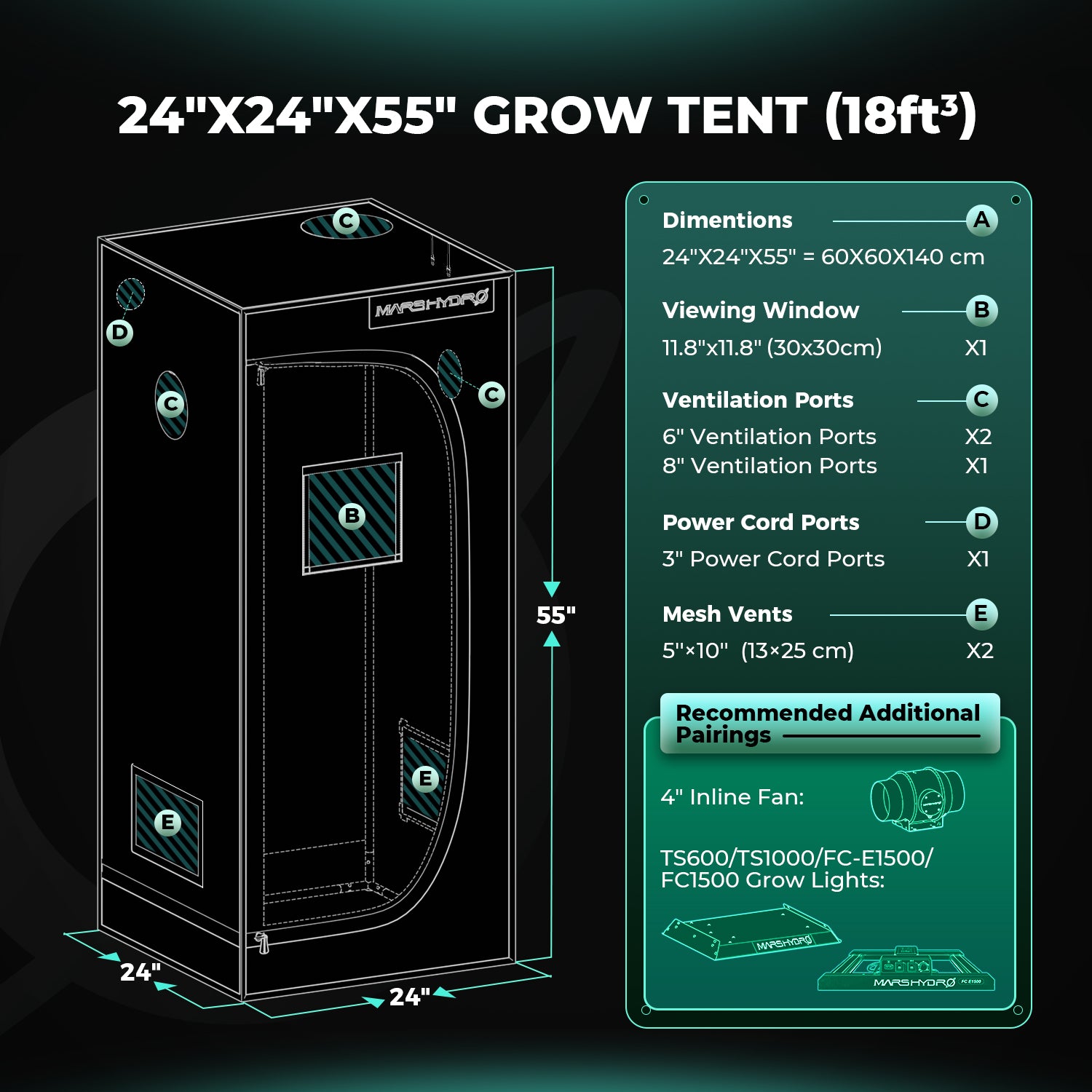 MARS HYDRO Indoor Grow Tent Reflective Mylar 2'x2'x4.6' Light-Proof Tent Manufacturer code 06973280375745