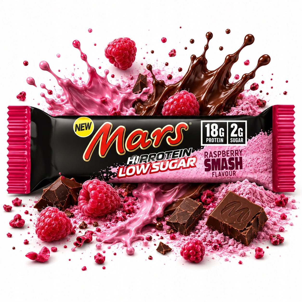 MARS Hi Protein Low Sugar Bar 55g Raspberry Flavor Protein Bar Packaging status original