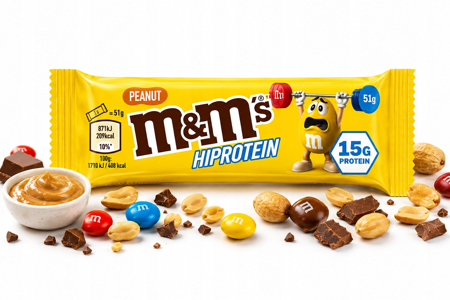 MARS M&M'S Hi Protein Bar 51 g chocolate-nut protein bar Packaging status original