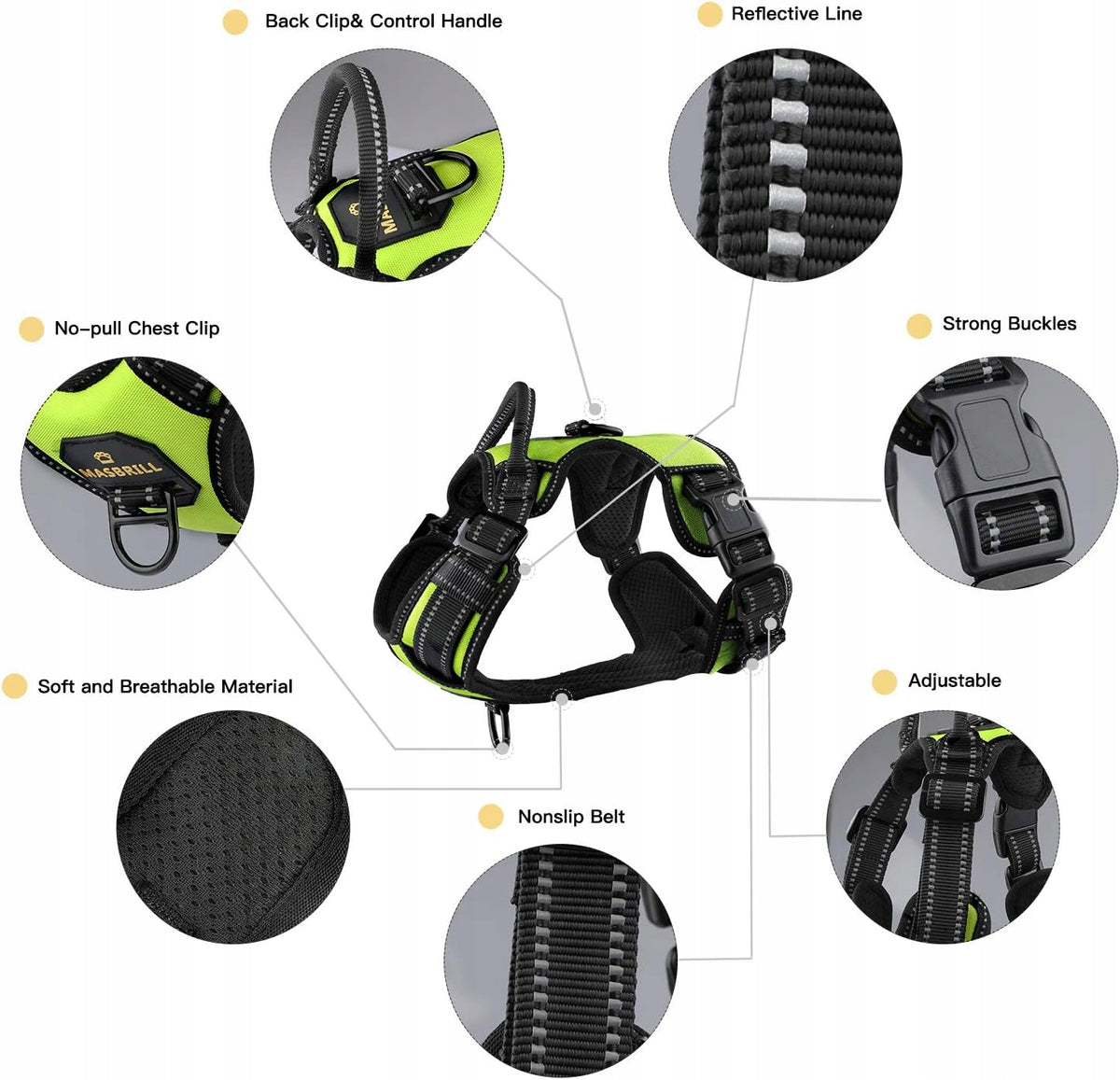 MASBRILL Harness for big dog, without pulling, Green vest size. L Packaging status original