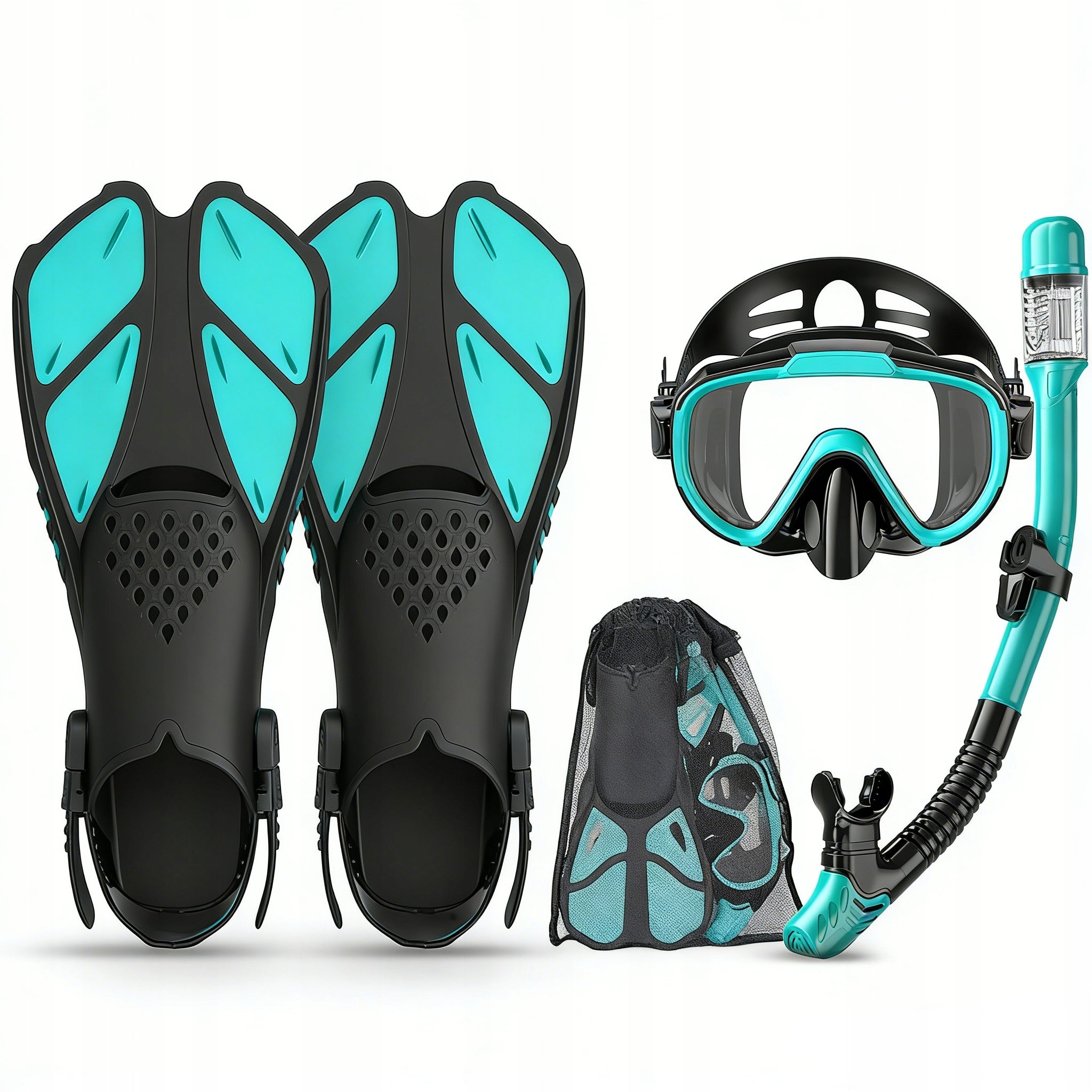MASK AND SNORKEL DIVING GLASSES AND SNORKELING TUBE + fins L/XL