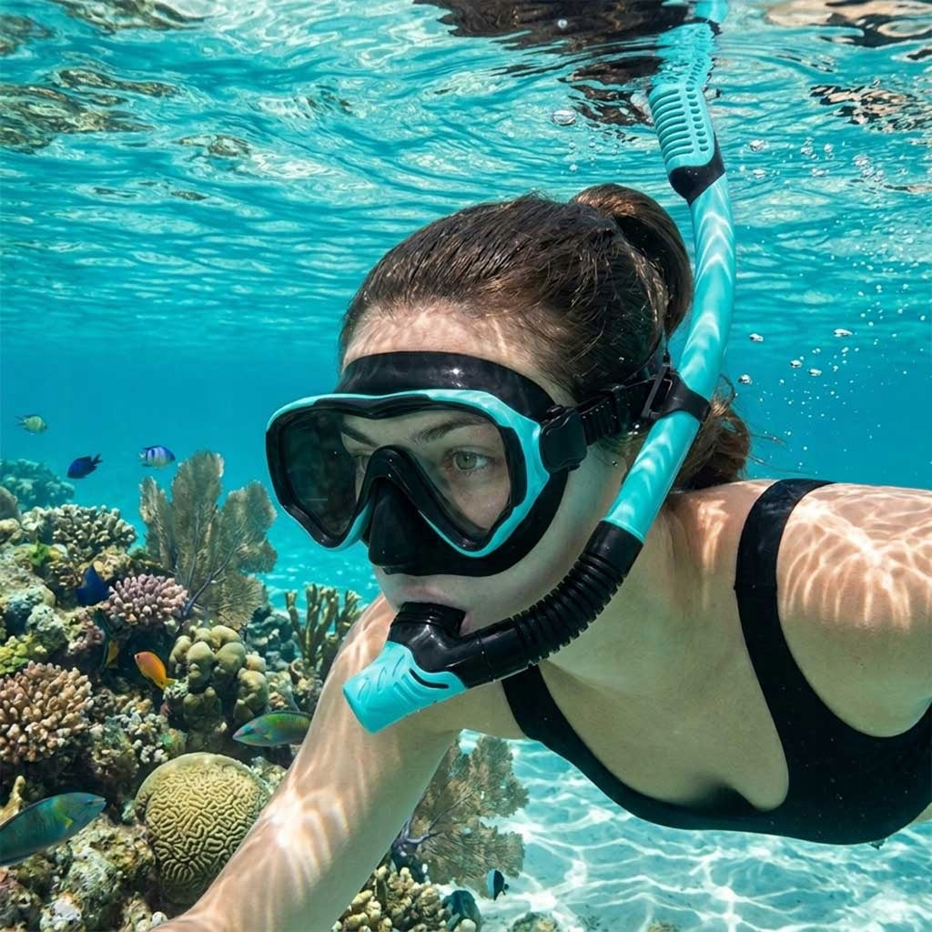 MASK AND SNORKEL SNORKELING SET GLASSES WITH TUBE BLUE Packaging status original