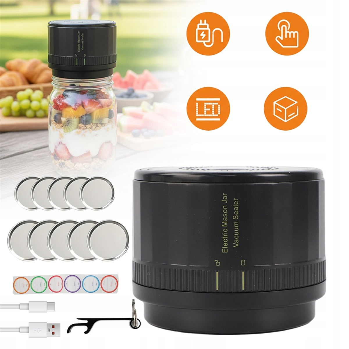 MASON ELECTRIC JAR SEALER WITH CAMPING LABELS